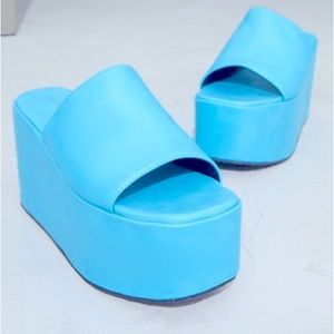 - Size 7 Bright Blue Platform Mules